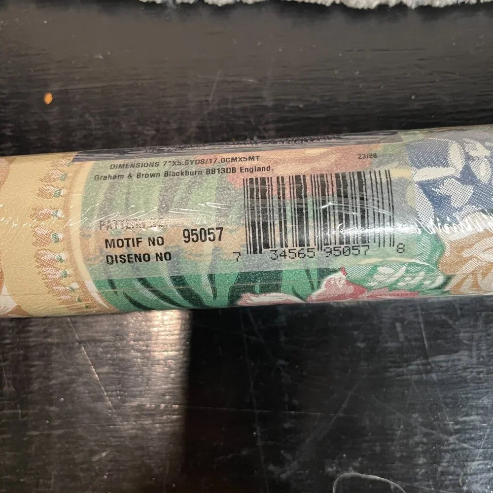 Vintage Graham Brown Luxury‎ Vinyl Wallpaper Border Roses on Tan Tassels 3 Rolls